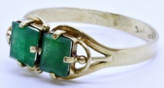 Vintage 14K Solid Yellow Gold Emerald - Cut Natural Emerald 2 - Stone Ring Size 7 5