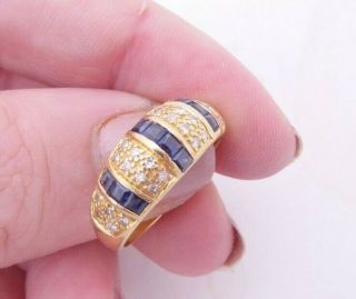 Fine 18ct/18k Gold Diamond & Sapphire Heavy Art Deco Design Ring,  750