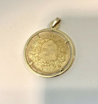 Vintage 1927 Swiss 22K Yellow Gold Helvetia 20 Franc Coin Pendant 18K Gold Bezel 4