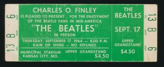 Beatles Rare Kansas City 1964 Concert Ticket Full Historic Event