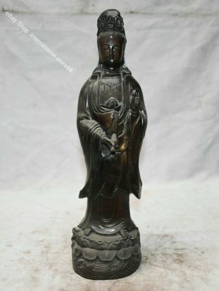 16.  4 " Old Chinese Bronze Buddhism Stand Kwan - Yin Guan Yin Godess Vase Sculpture