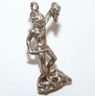 Rare Vintage Sterling Silver Perseus w Medusa Head Charm / Statue Cellini Italy 2