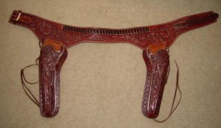 Gorgeous Vintage George Lawrence Fancy Tooled Western Double Holster & Belt