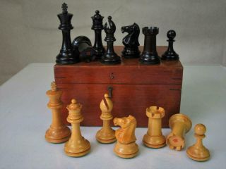Antique Chess Set Staunton Pattern Ayres ? K 79 Mm And Box No Board