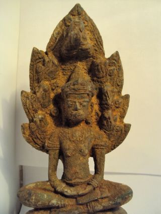 Stunning And Very Impressive Large Khmer Seated Bronze Buddha & Naga Statue.