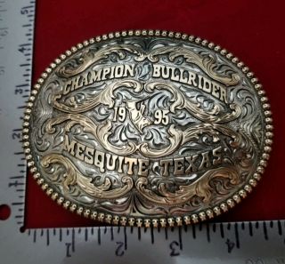 Rodeo Trophy Buckle Vintage 1995 Mesquite Texas Bull Riding Champion Cowboy 60