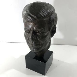 1963 Herman Heilborn John F Kennedy Jfk Bust Head Sculpture Bronze Color Vtg