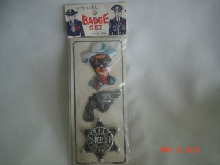 Package Vtg.  Tin Litho 3 Pc.  Special Badge Set Lone Ranger Made In Japan