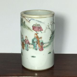 Antique Qing Dyn.  Tongzhi Chinese Famille Rose Hand Painted Pen Holder Brush Pot