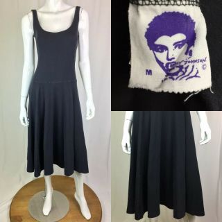 Vintage 1980’s Punk Head Label Betsey Johnson Medium Black Midi Flare Dress