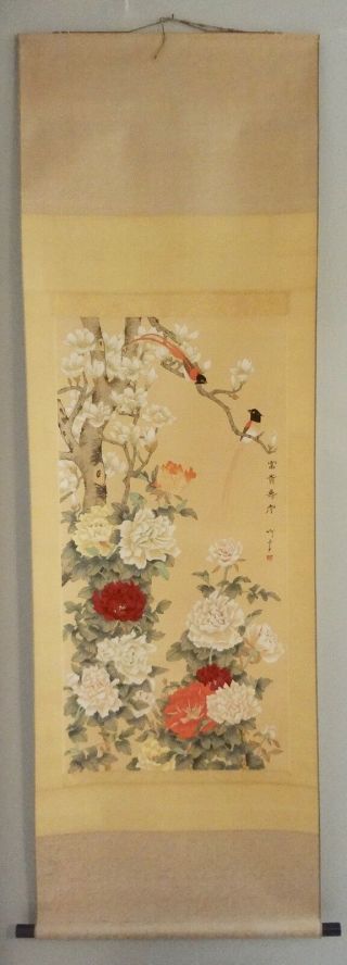 Vintage Chinese Watercolor " Birds " Wall Hanging Scroll Painting