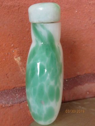 Antique CHINESE PEKING GLASS NATURAL JADE TOP Snuff Bottle 2