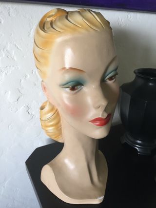 Vintage Antique Blonde Mannequin Head Bust Painted Art Deco 1930 