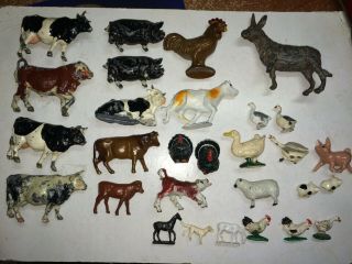 Group Of Vintage 50s/60s Metal Train Layout Animal Figures,  Cows,  Sheep,  Pigs,  Ducks
