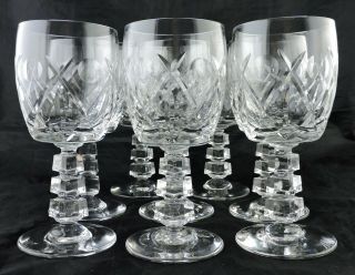 Vintage Cut Glass Or Crystal Wine/water Set 8 Ice Cube Stem Thumbprint Stemware