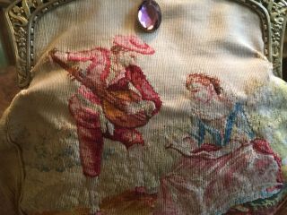 Antique French Aubusson petit point tapestry purse bag w Amethyst Color Stone 3