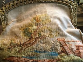 Antique French Aubusson petit point tapestry purse bag w Amethyst Color Stone 6