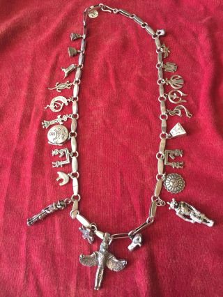 Native American Navajo Charms Sterling Silver Vtg Older Necklace W/ 4 Kachinas