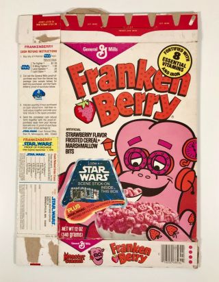 Vintage 1977 General Mills Franken Berry Monster Cereal Box Star Wars Kenner
