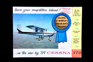 Cessna 172 1959 Factory Oem Brochure Endurance Record Vintage Usa Fold Out Gift