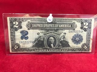 Antique 1899 $2 (2 Silver Dollars) Silver Certificate " Mini Porthole " W/sleeve