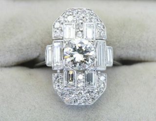 Art Deco 1.  38 Ct Round Diamond Vintage Engagement Ring 14k White Gold Certified