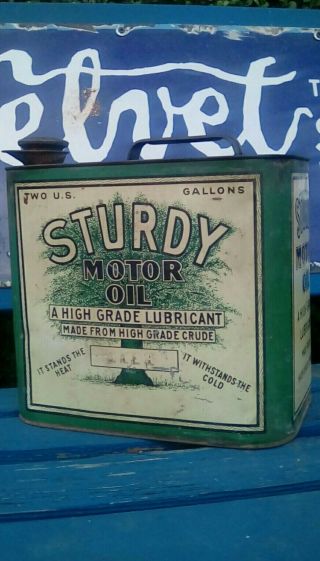 Vintage 2 Gallon Motor Oil Can Sturdy Gas Station Advertising Sign 1930 