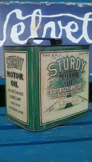 vintage 2 gallon motor oil can STURDY gas station advertising sign 1930 ' s 3