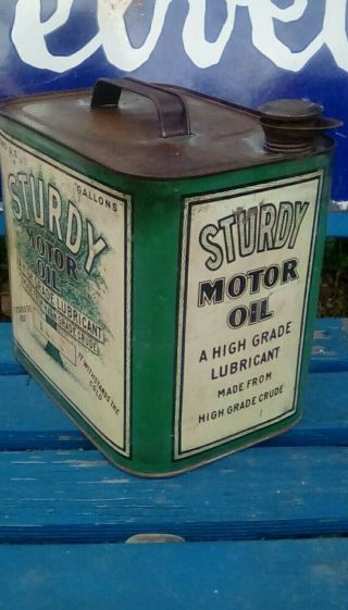 vintage 2 gallon motor oil can STURDY gas station advertising sign 1930 ' s 4