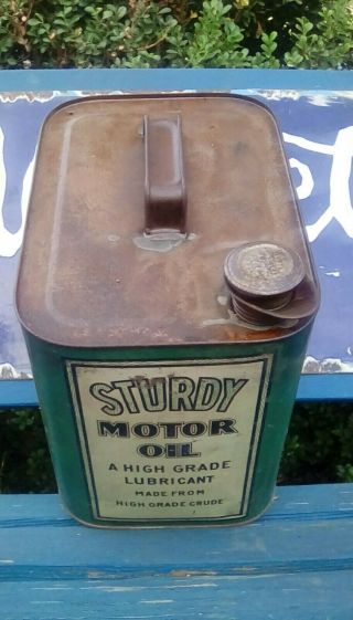 vintage 2 gallon motor oil can STURDY gas station advertising sign 1930 ' s 5
