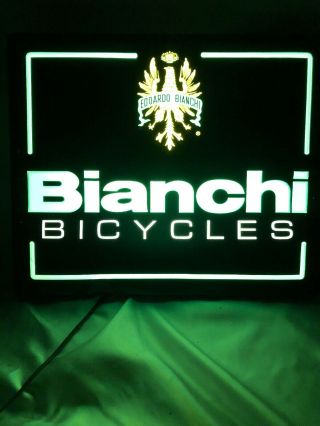 Rare Vintage Italian Edoardo Bianchi Bicycle Shop Lighted Sign H15 W5 L18