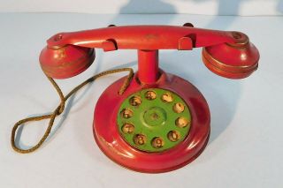 Antique Vintage Pressed Steel Red Toy Telephone Usa