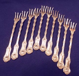 1o Antique Whiting Sterling Seafood Or Cocktail Forks Imperial Queen