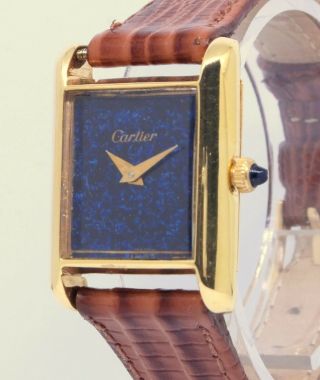 Vintage Cartier Lapis Lazuli Tank Gold Electroplated Handwind 17 Jewels