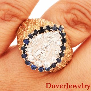 Vintage Diamond 2.  10ct Sapphire 14k Gold Pear Cluster Ring 15.  1 Grams Nr