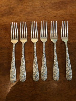 Kirk Stieff Repousse Set Of Six Dinner Forks 7.  25 Inches - Vintage