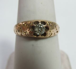 Antique 14k Gold Ring With.  20 Ct Mine Cut Natural Diamond