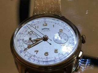 Mens Vintage Swiss Chronograph Watch 1940’s Landeron 48 Gold Plated Watch