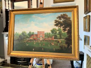 The Georgian Cricket Game - Antique 18thc Oil On Canvas Style Painting