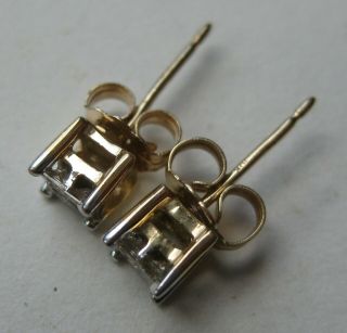 Fine Vintage 10k Gold Square Cut Diamond Pierced Stud Earrings 2