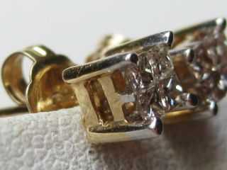 Fine Vintage 10k Gold Square Cut Diamond Pierced Stud Earrings 3