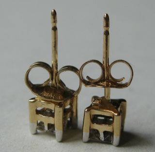 Fine Vintage 10k Gold Square Cut Diamond Pierced Stud Earrings 5