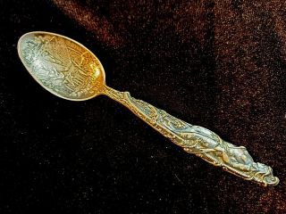 Victorian Sterling Silver Souvenir Spoon Nude Woman In Canoe Saratoga,  Ny