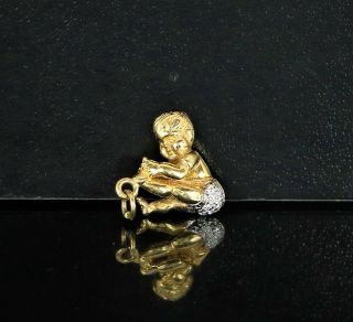 Vintage Estate 14k Solid Yellow Gold 3d Pave Diamond Toddler Baby Charm Pendant
