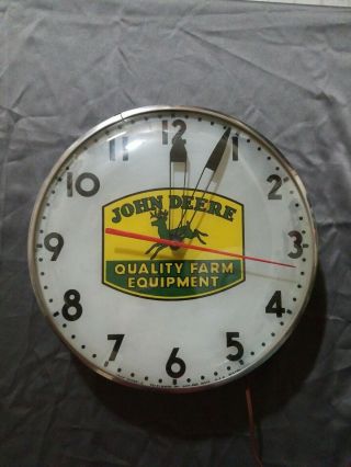 Vtg John Deere Quality Farm Equipment Telechron Electric Wall Clock 1950 