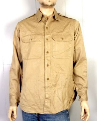 Vtg 40s Wwii Us Army Khaki Twill Uniform Shirt Gussets Anti Aircraft Command L