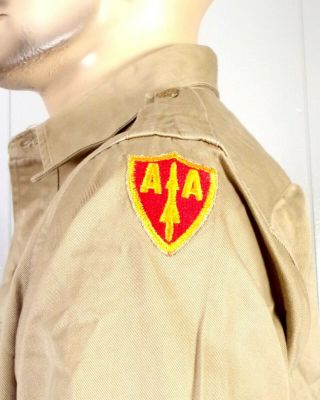 vtg 40s WWII US Army Khaki Twill Uniform Shirt gussets anti aircraft command L 2