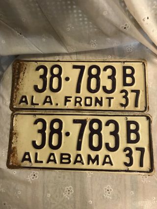 Antique 1937 Alabama License Plate Set Passenger Car Truck Vintage Tag