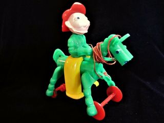 Plastic Pull Toy Horse With Wheels And Cowboy Clown - Stamped Brian Company N.  Y.