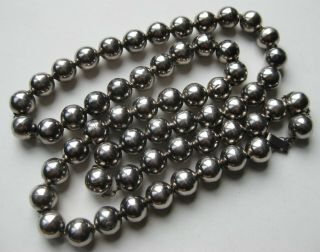 Fine Vintage Taxco Mexican Sterling Silver Hollow Bead 32 " Long Beaded Necklace